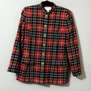 Vtg Women's Wool Blazer Jacket Gold Buttons Pockets Holidays Old Money USA Sz 6